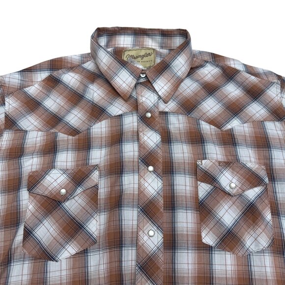 Wrangler Men's Blue & Brown Pearl Snap Western Plaid SS Shirt Lot Of 2, Size 2XL - Picture 4 of 9